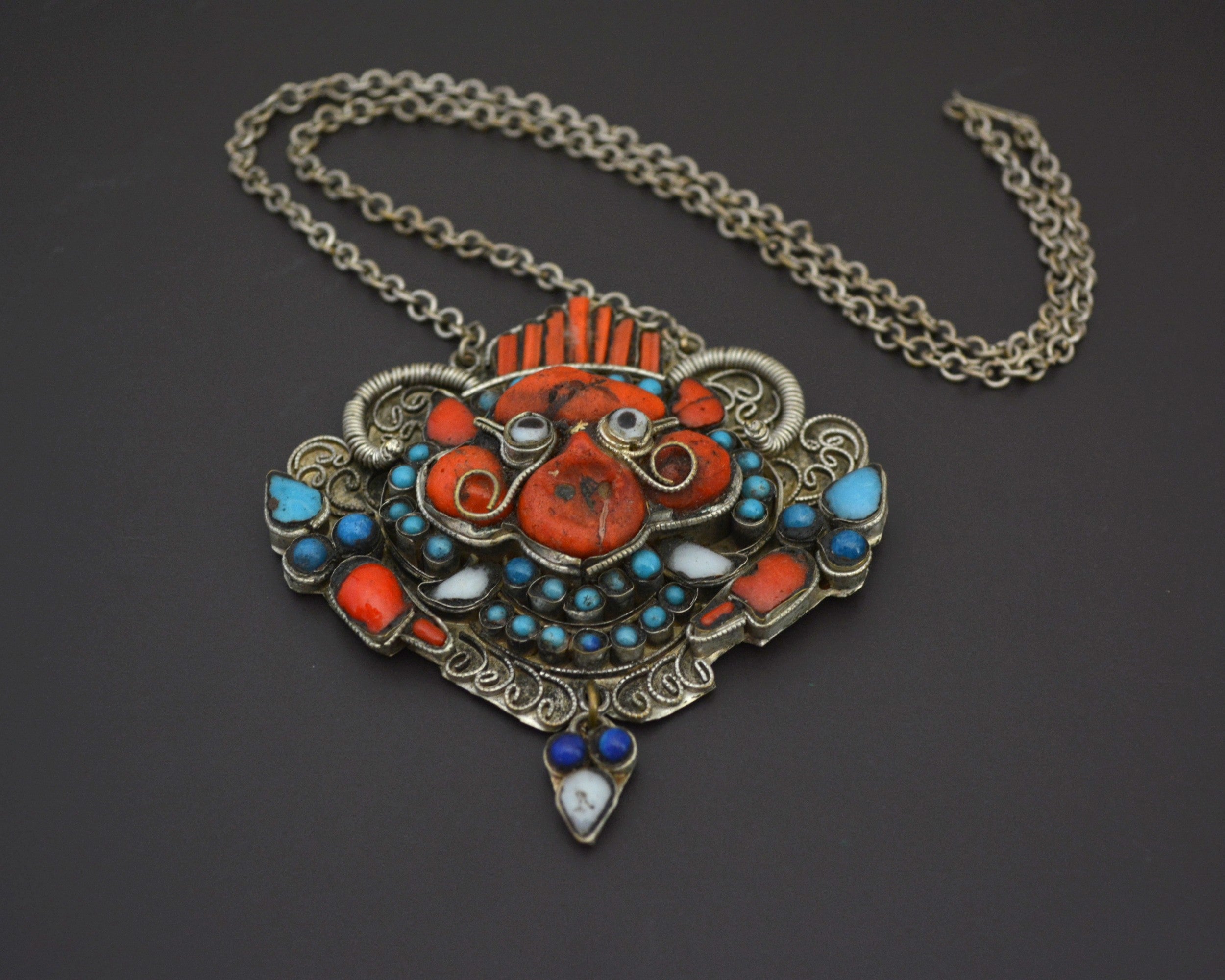Large Tibetan Nepali Zeeba Pendant Necklace