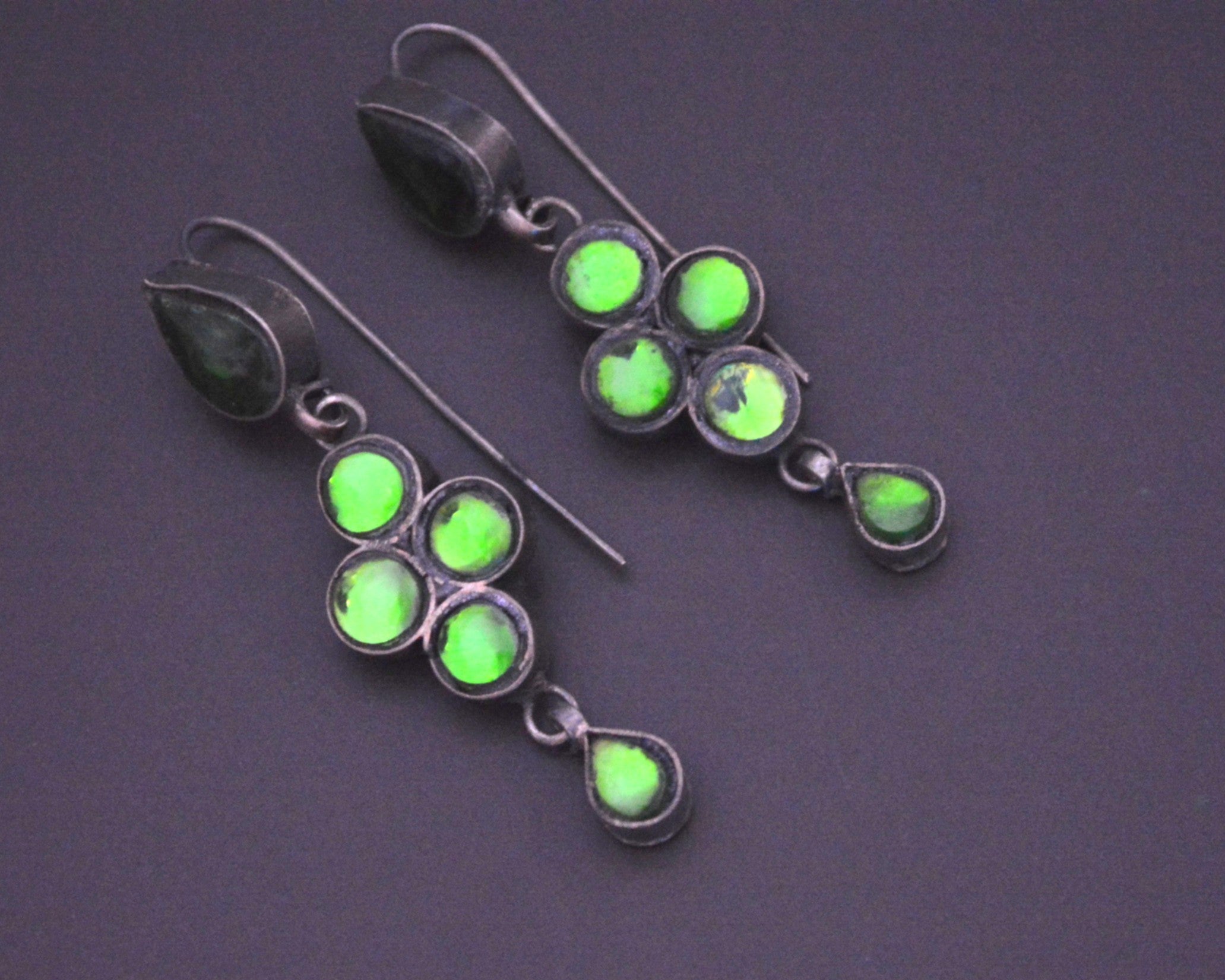 Rajasthani Earrings with Green Glass