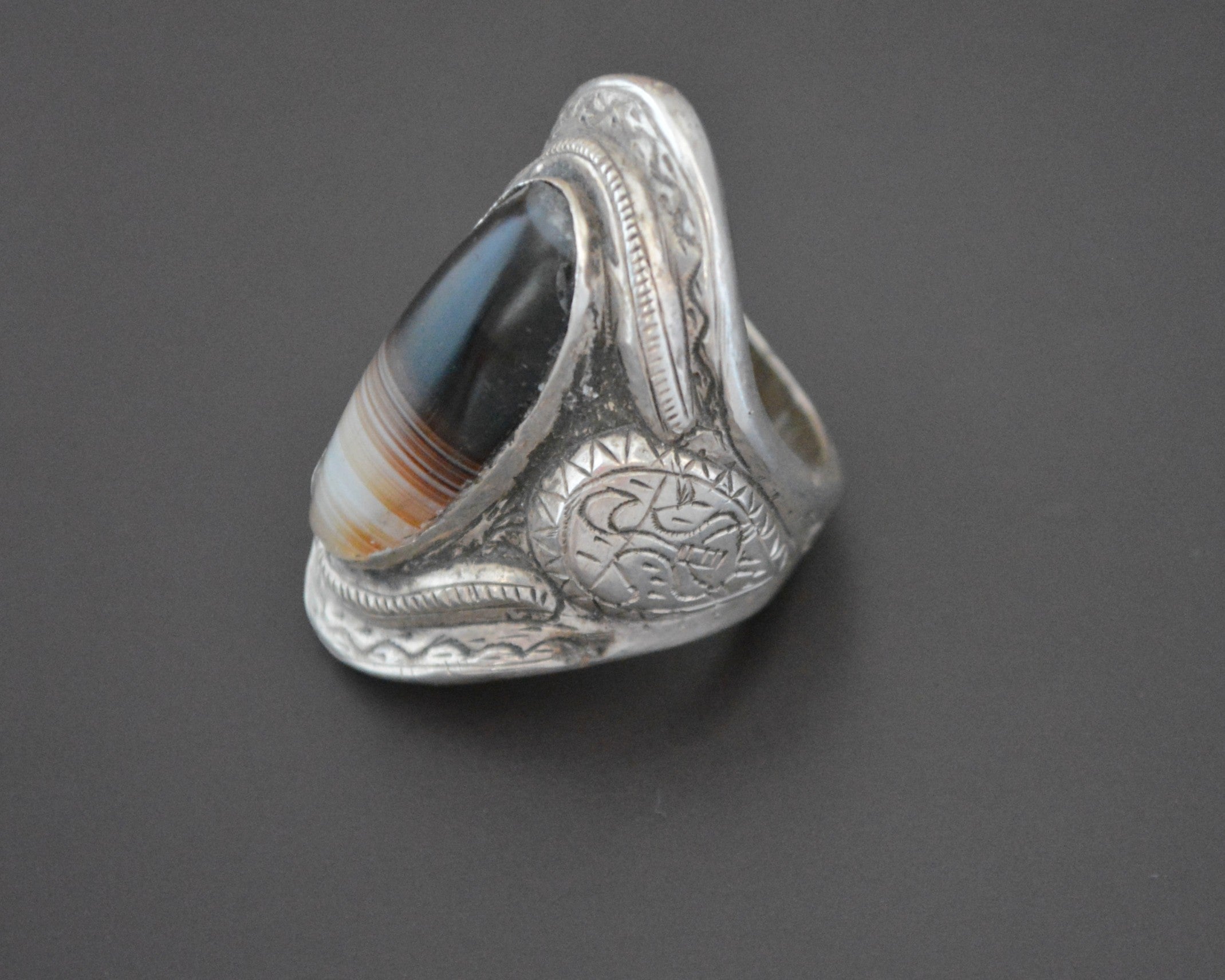 Huge Tibetan Banded Agate Ring - Size 12.5