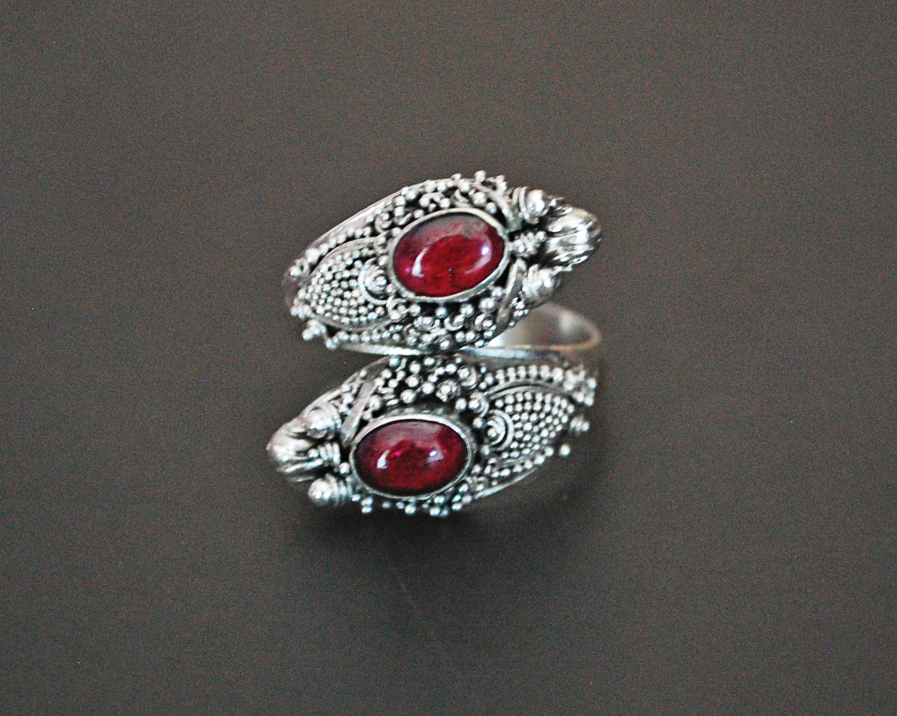 Double Dragon Garnet Ring from Bali - Size 7 / Adjustable