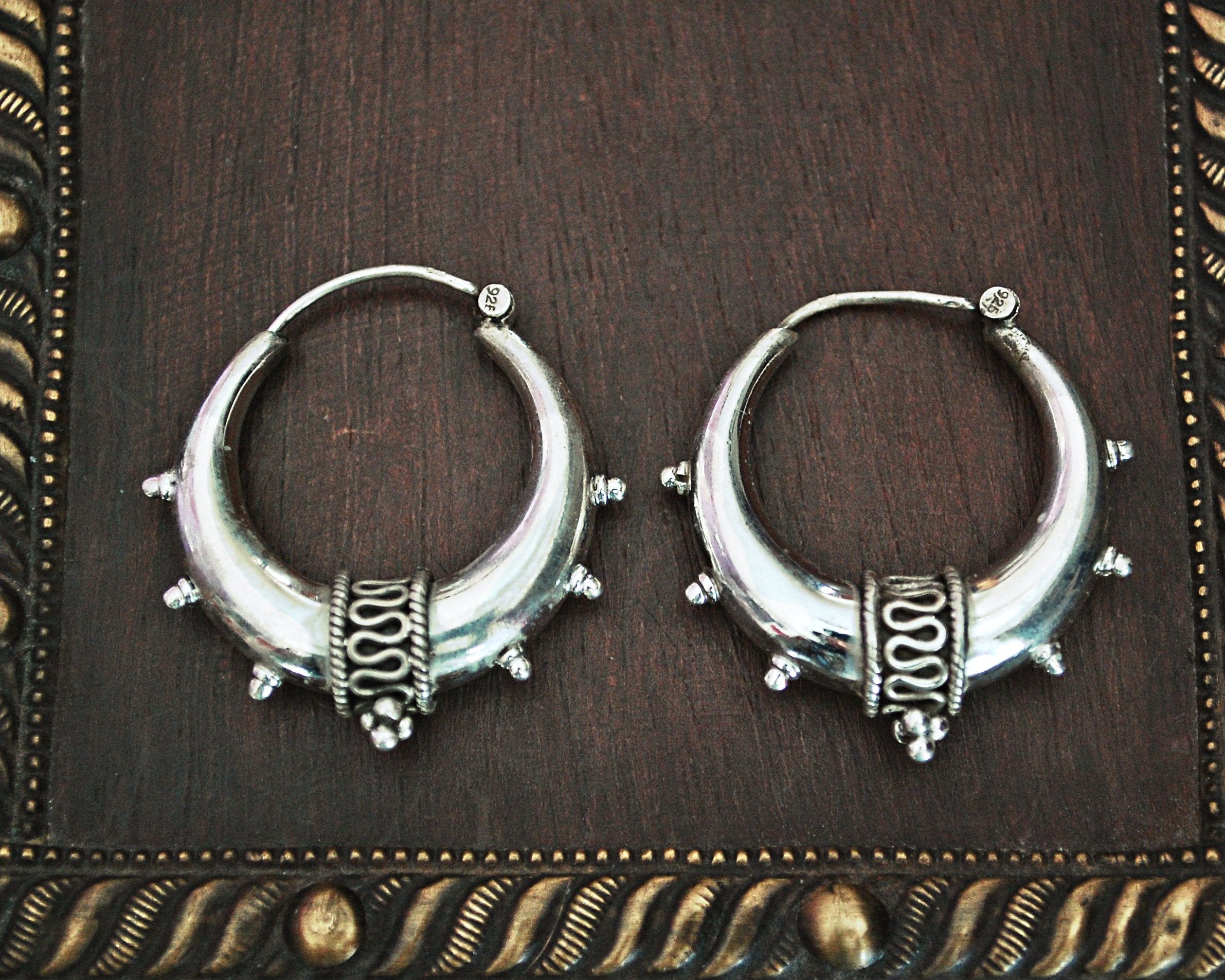 Ethnic Silver Spike Hoop Earrings - MEDIUM