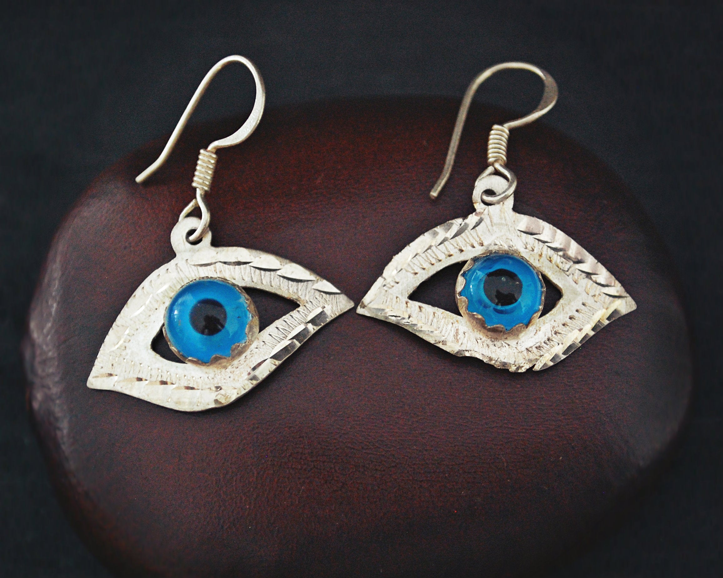Evil Eye Silver Dangle Earrings