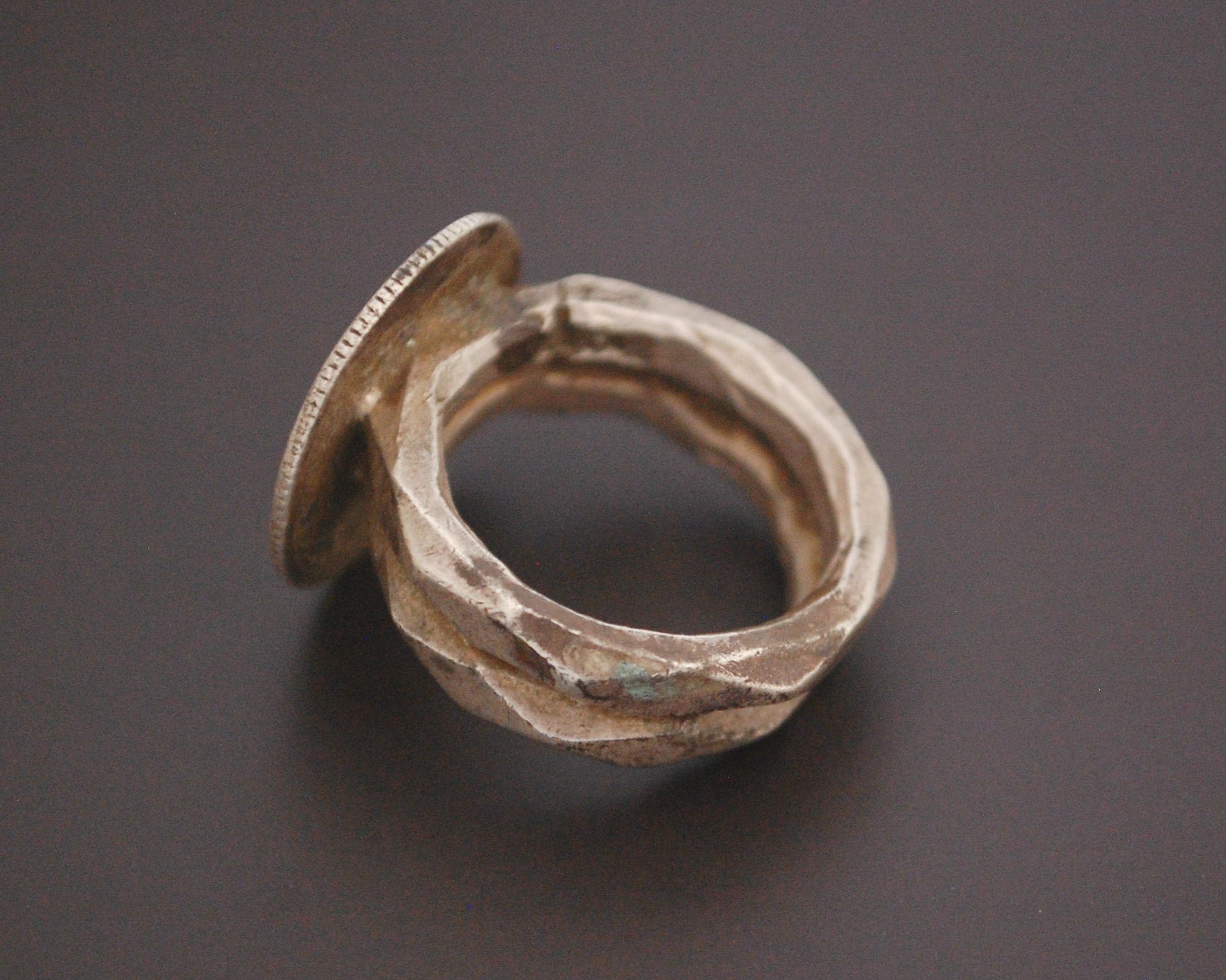 Old Indian Tribal Coin Ring with Double Band - Size 6.75