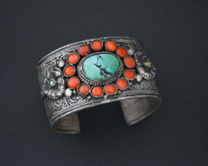 Reserved for V. - Fabulous Nepali Tibetan Turquoise Cuff Bracelet - HEAVY