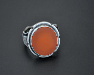Bold Ethnic Carnelian Silver Ring - Size 9.5