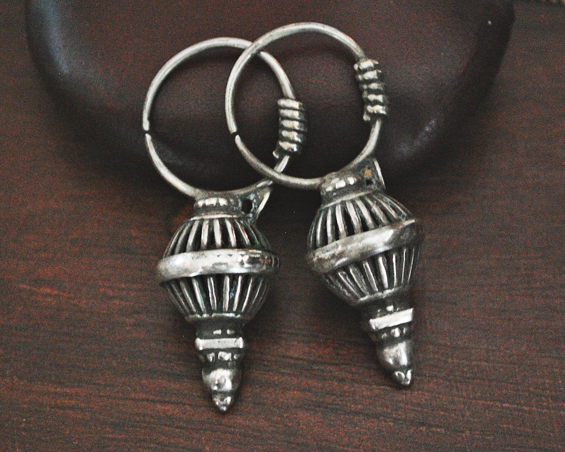 Old Original Tribal Silver Earrings from Gujarat