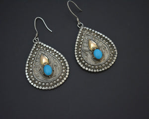 Turquoise Gilded Silver Dangle Earrings from Bali