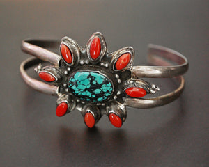 Nepali Coral and Turquoise Cuff Bracelet