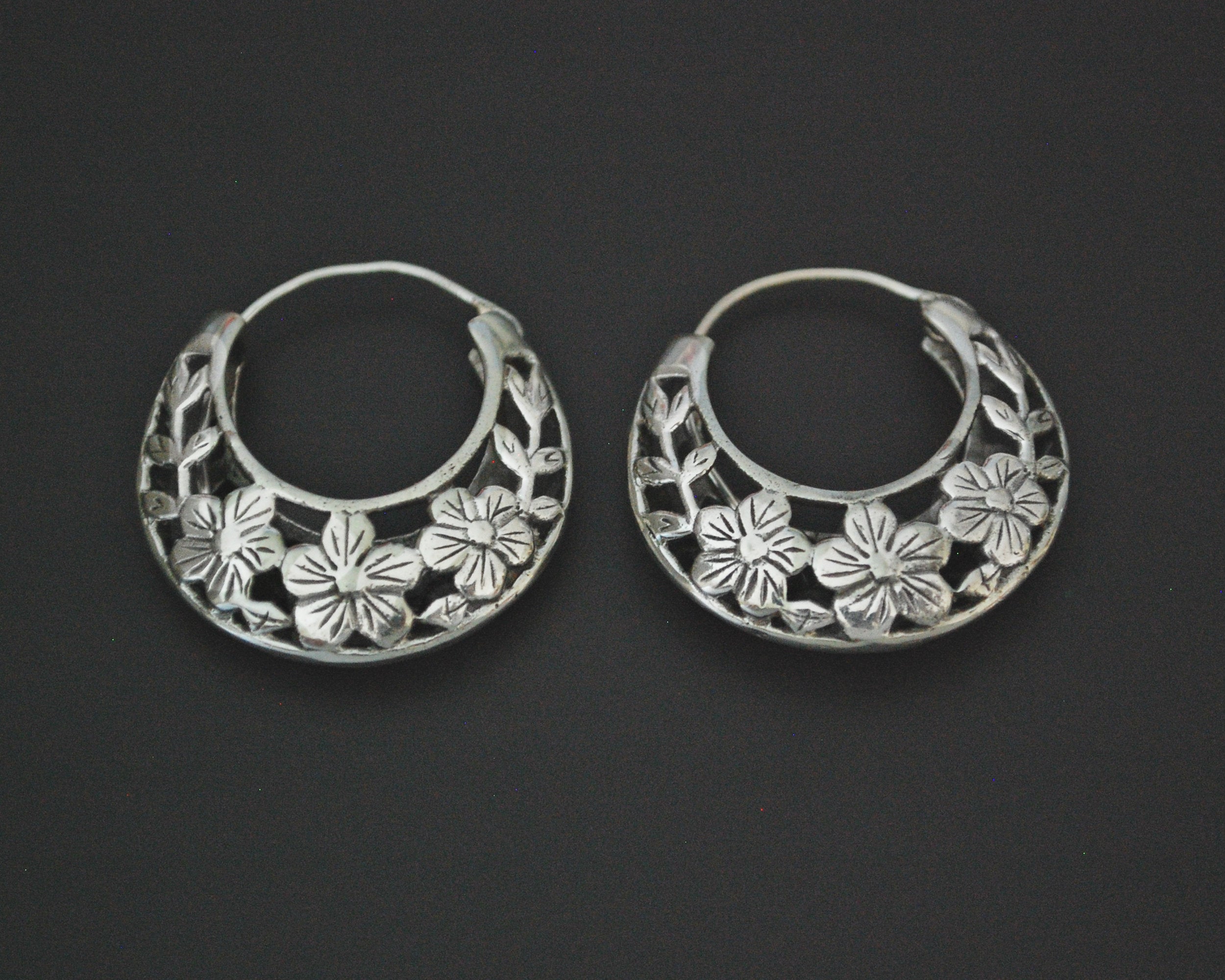Ethnic Hoop Earrings with Flower Cut Out Design