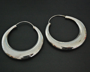 Huge Ethnic Silver Hoop Flatened Earrings