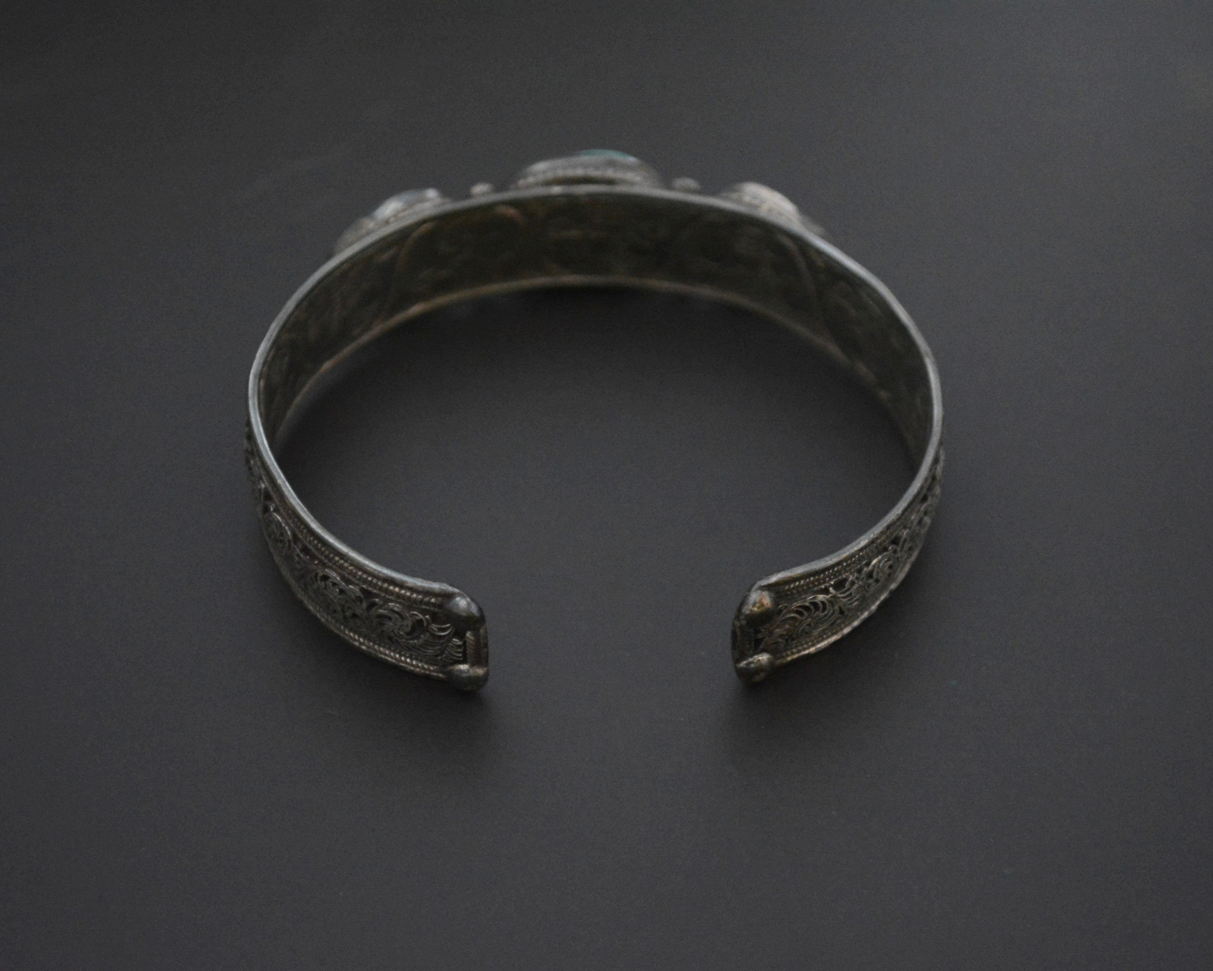 Nepali Turquoise Cuff Bracelet with Filigree Work
