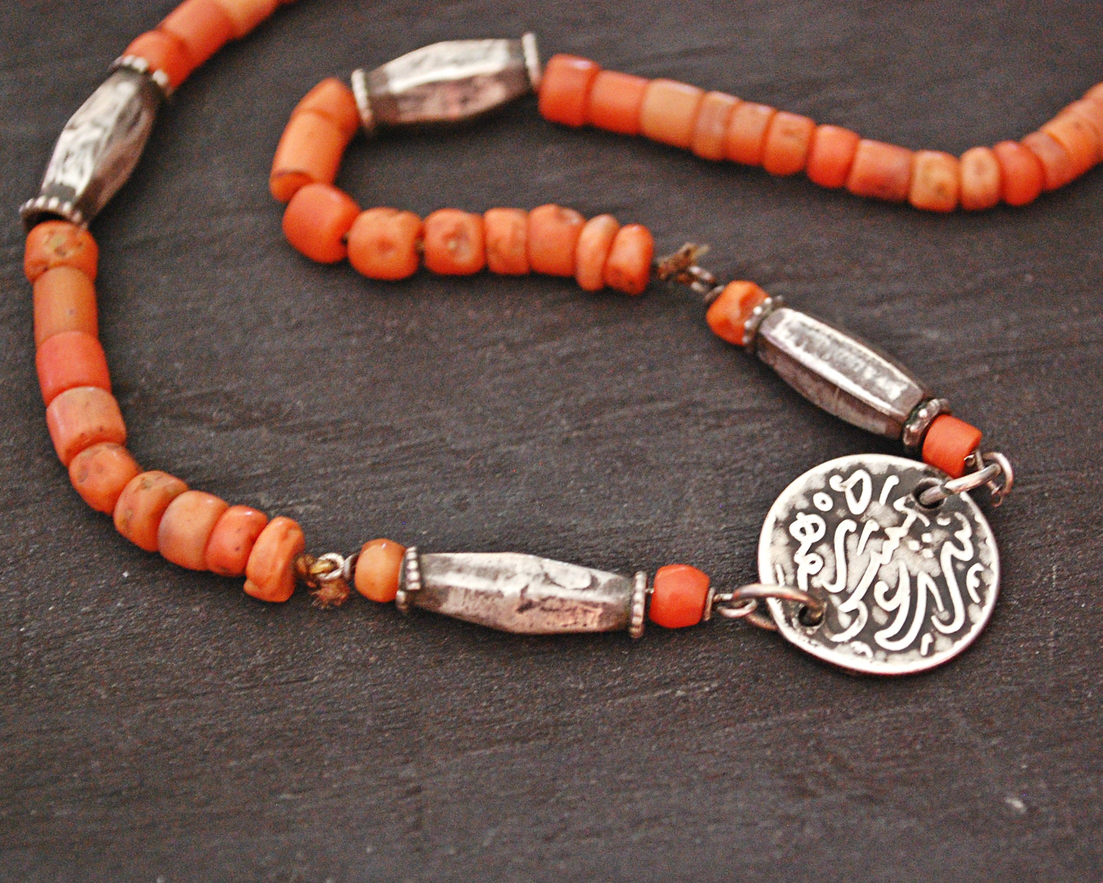 Old Berber Coin and Coral Necklace