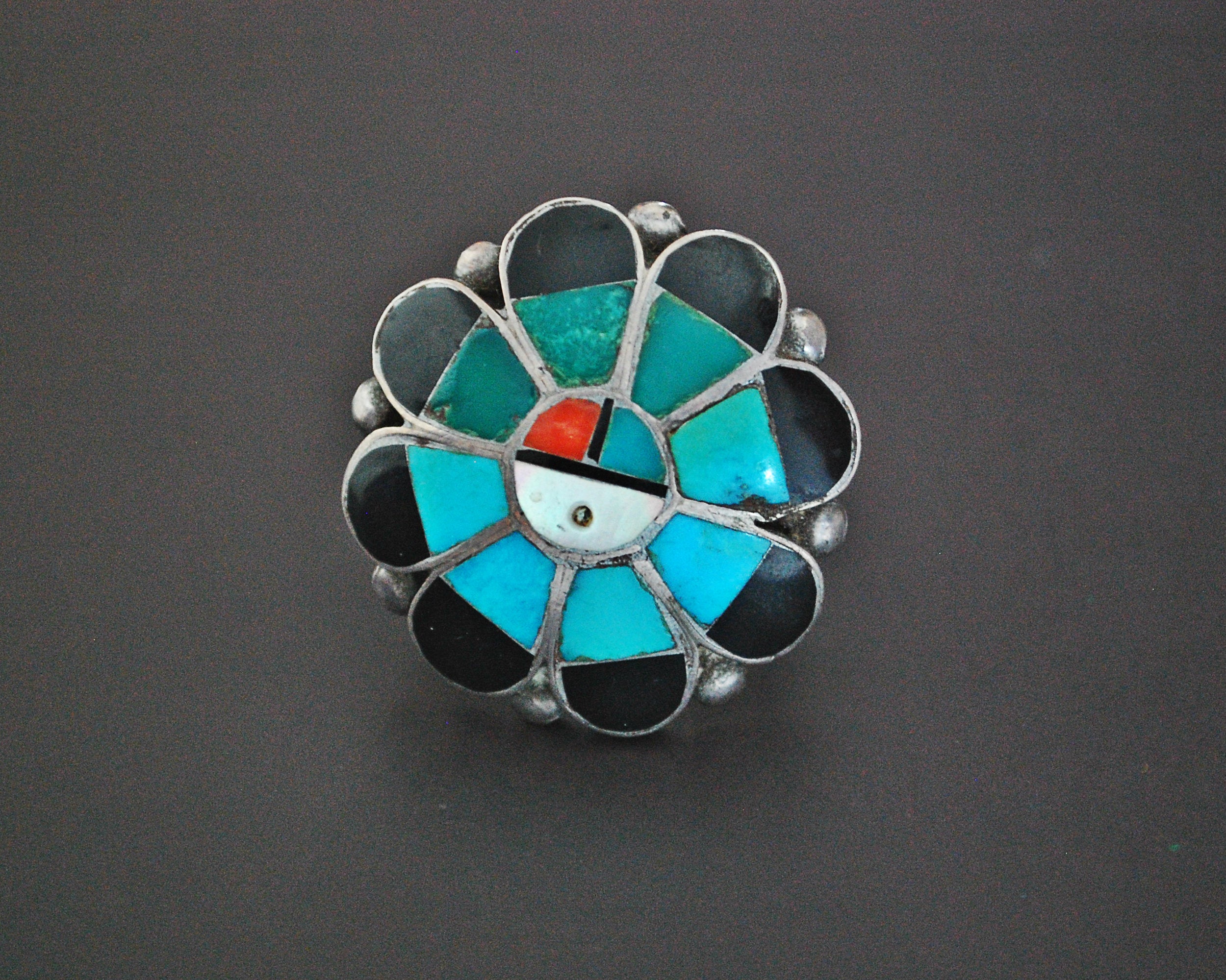 Zuni Sunface Multistone Inlay Ring - Size 8.75