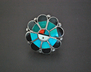 Zuni Sunface Multistone Inlay Ring - Size 8.75