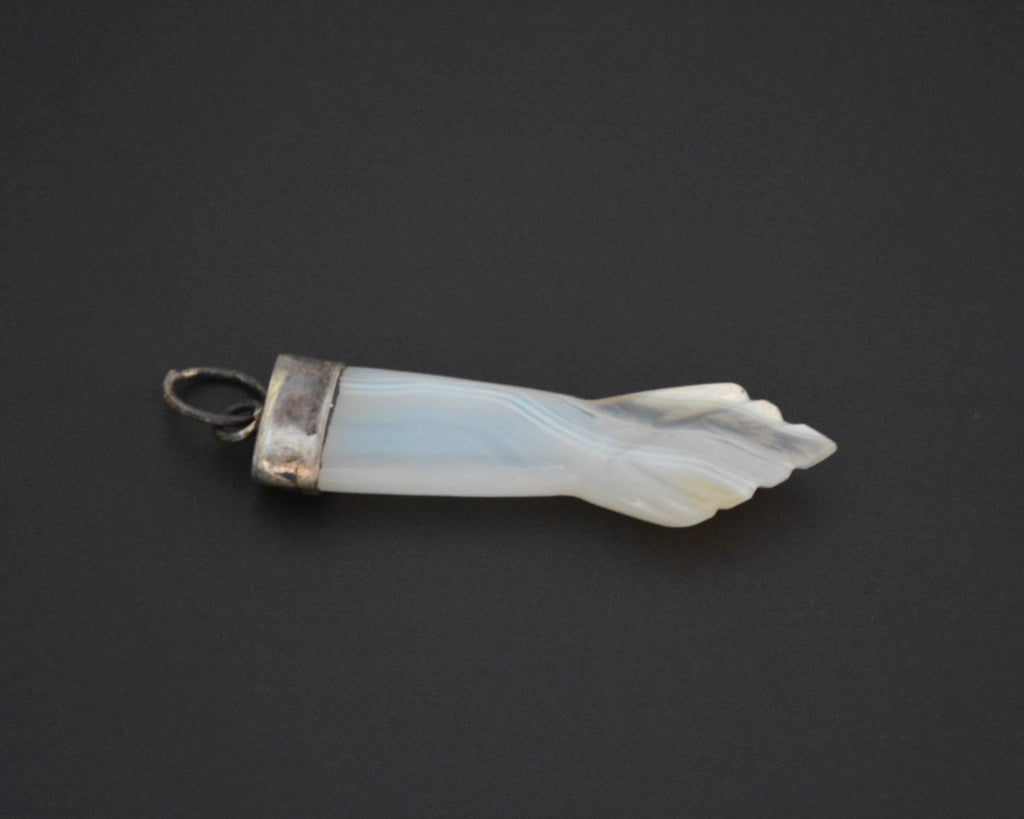 White Agate Figa Hand Lucky Charm Pendant