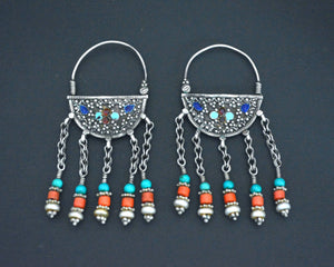 Uzbek Coral Turquoise and Pearl Earrings