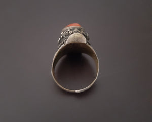 Nepali or Tibetan Coral Saddle Ring - Size 7