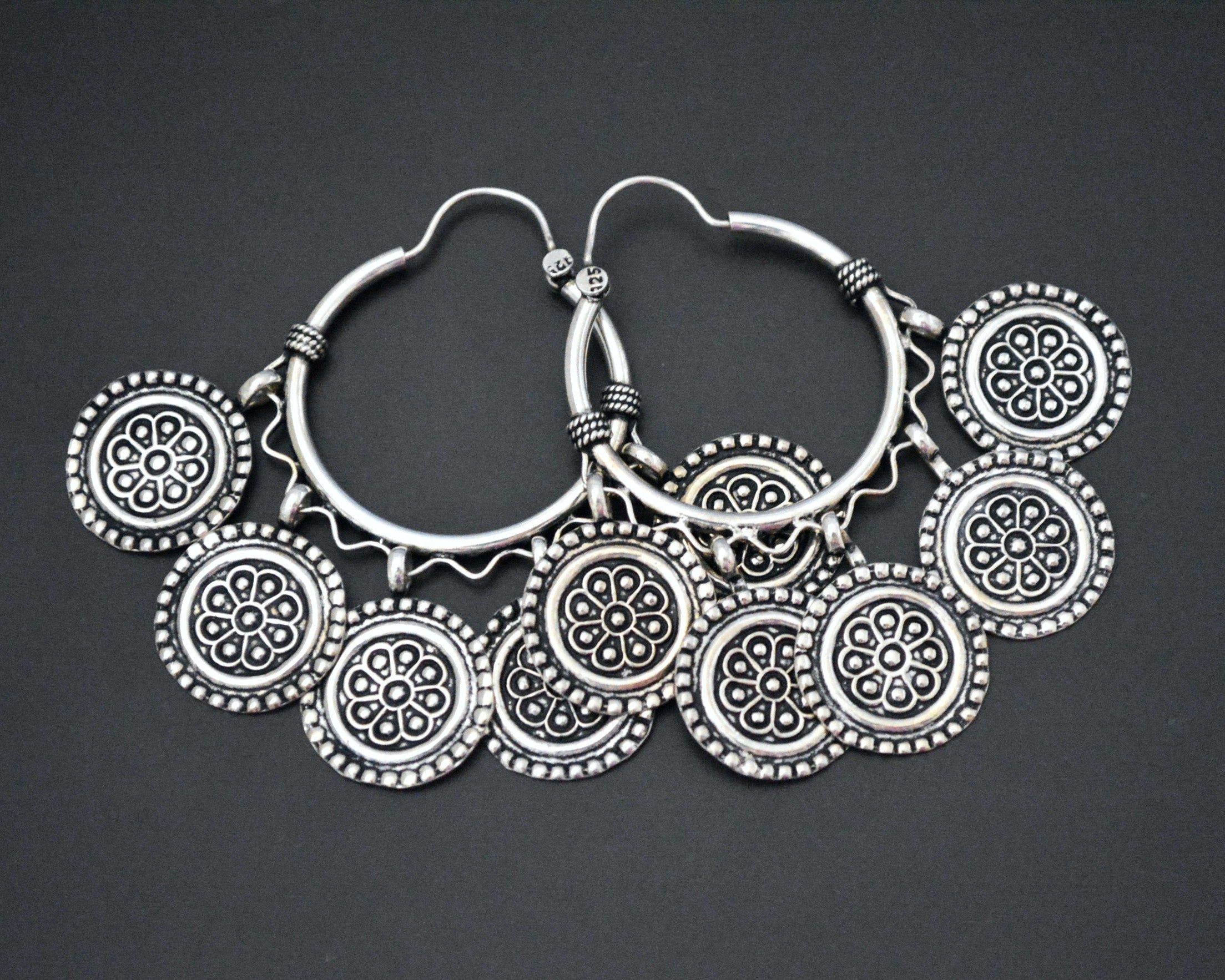 Ethnic Hoop Earrings with Dangles - LARGE