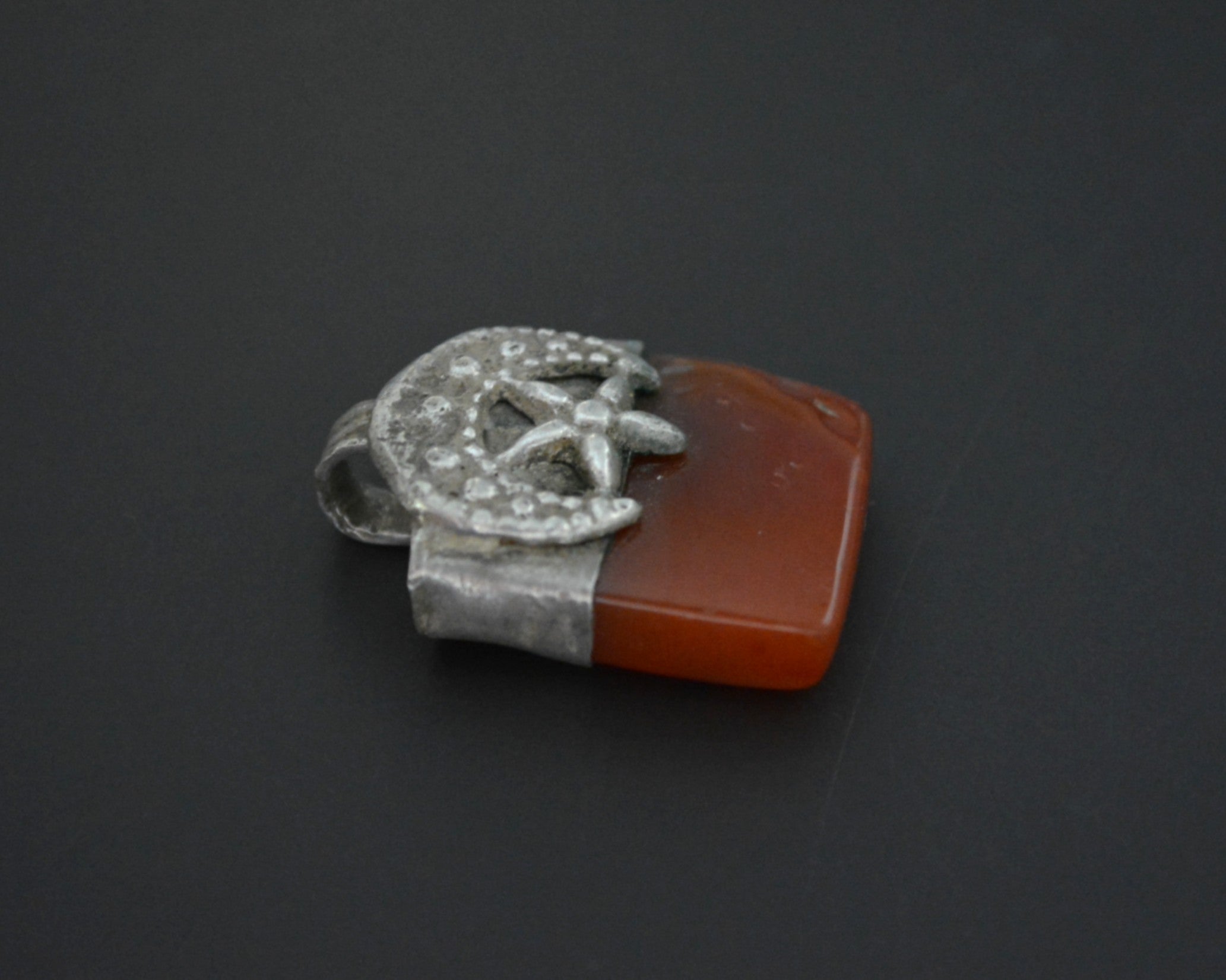 Rare Yemeni Carnelian Crescent Moon and Star Pendant