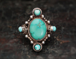 Nepali Turquoise Saddle Ring - Size 8