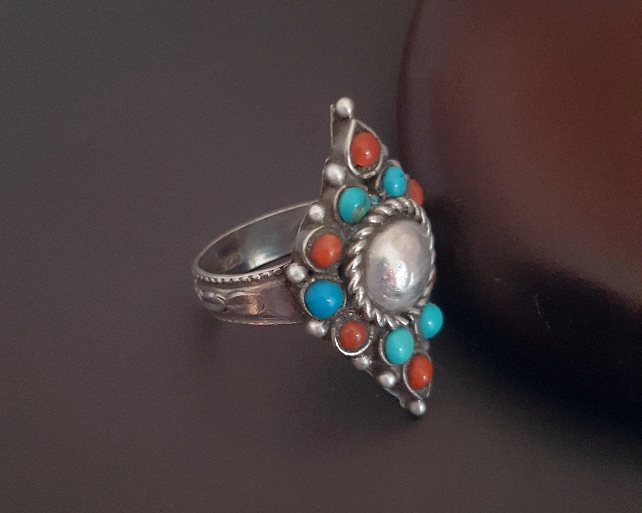 Nepali Turquoise Coral Ring - Size 7.25