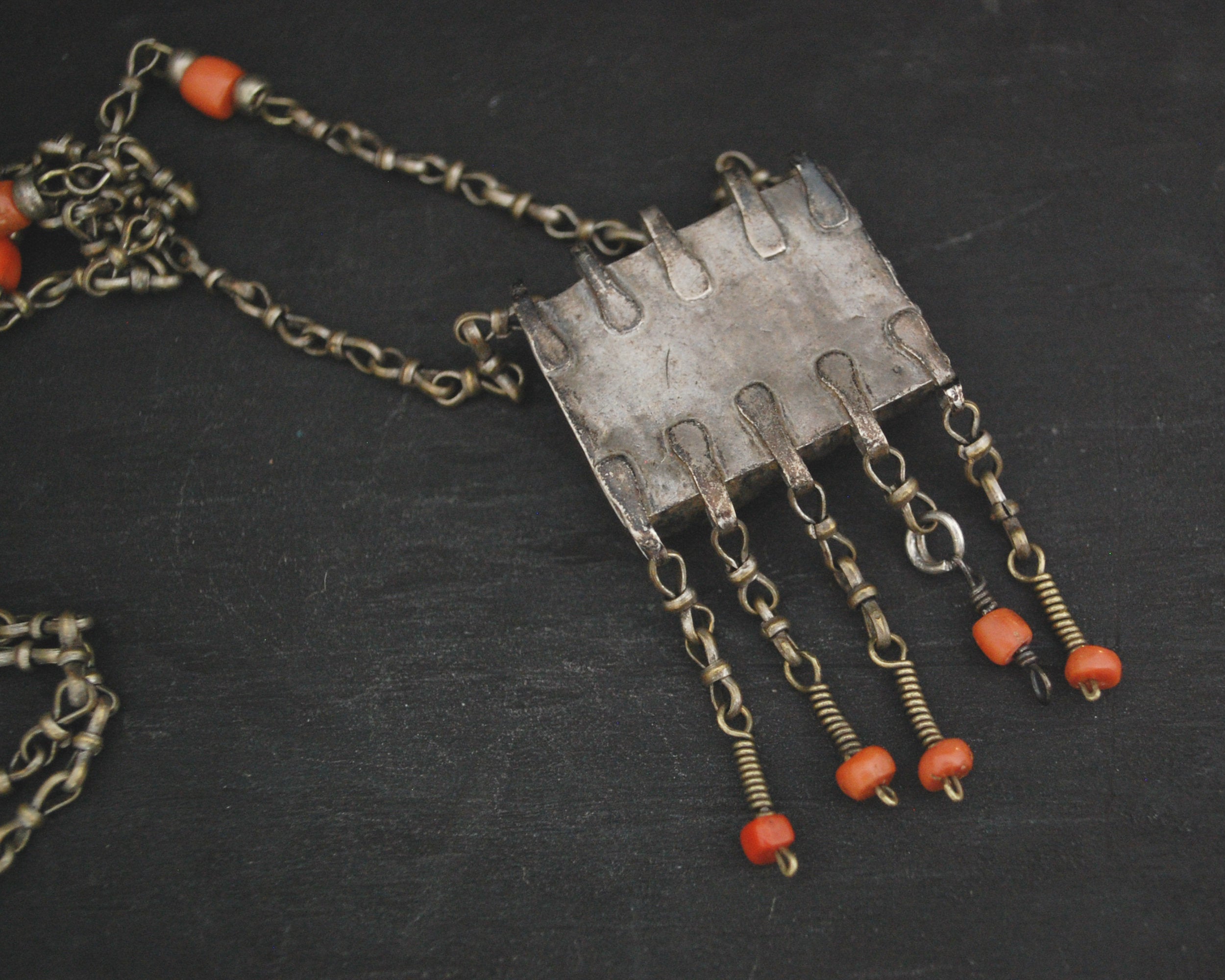 Old Uzbek Coral Box Necklace -