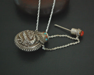 Nepali Repoussee Silver Parfum Bottle on Chain