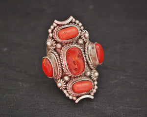 Large Nepali Coral Saddle Ring - Size 9