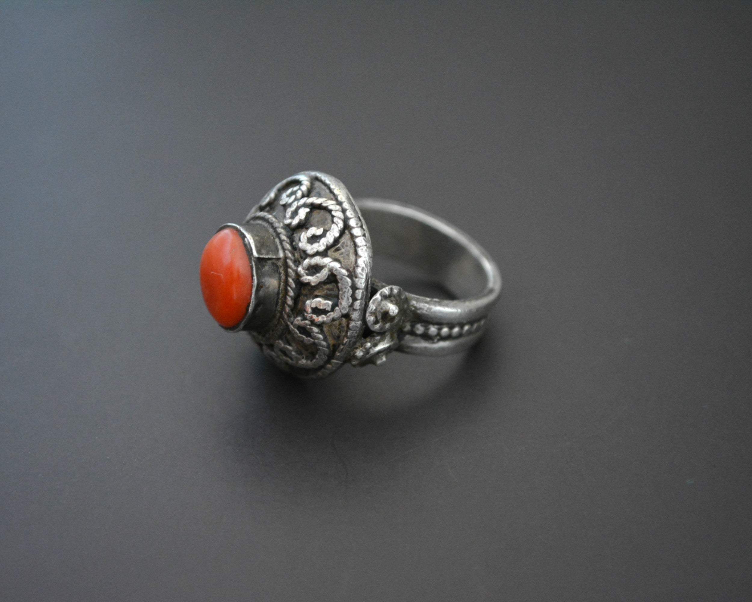 Bold Ethnic Coral Ring - Size 7