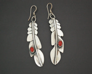 Native American Feather Coral Earrings