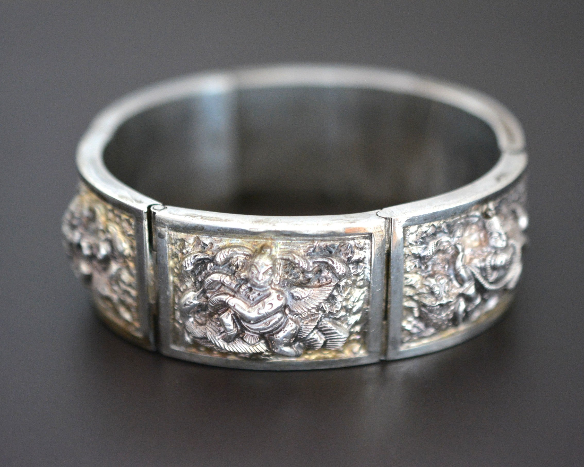 Burmese Silver Repoussee Link Bracelet