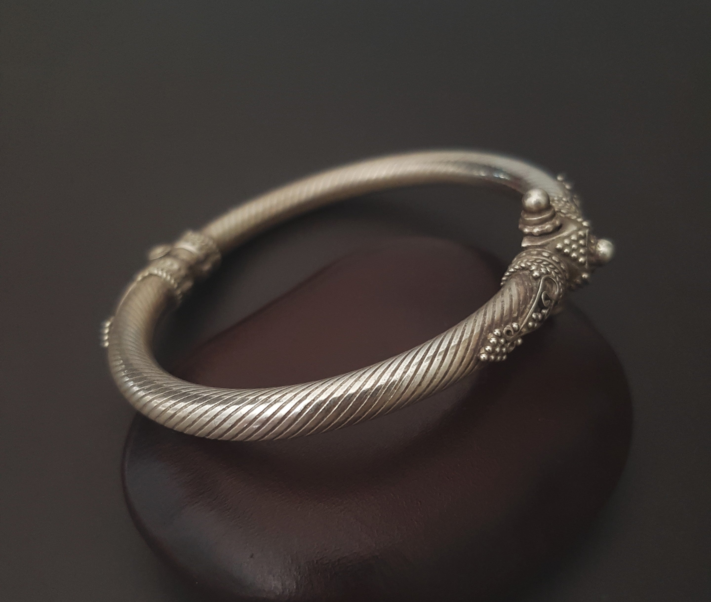 Ethnic Indian Silver Bracelet - Hinged