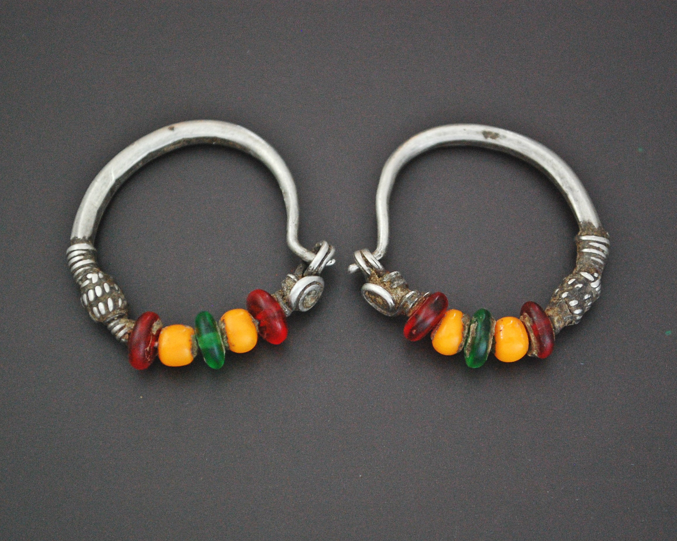 Tribal Indian Hoop Earrings with Colorful Beads