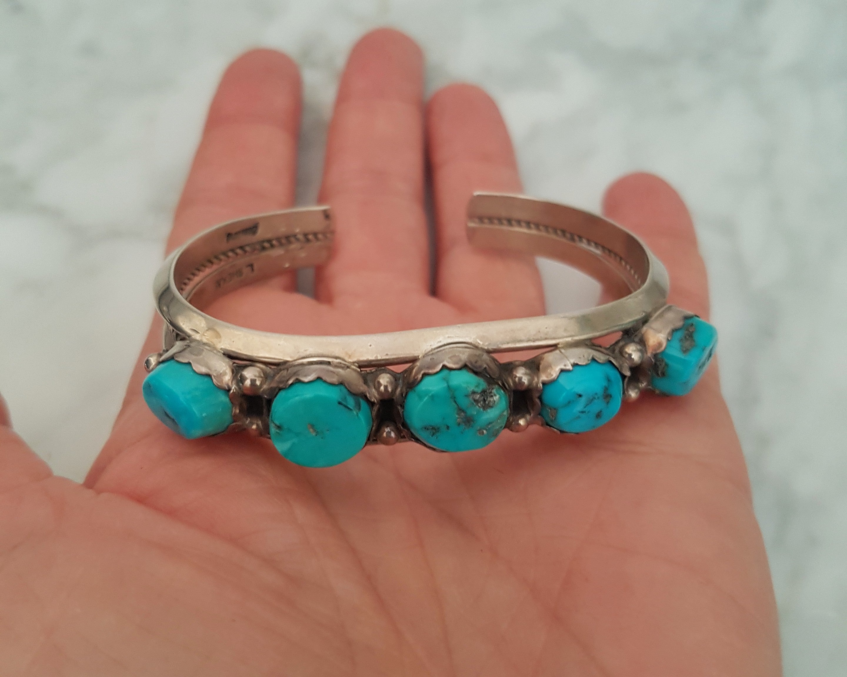 Native American Turquoise Bracelet - Signed L Sheka