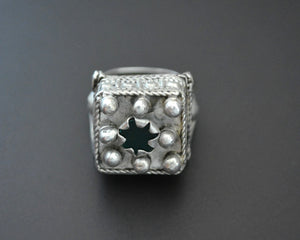 Pashtun Silver Ring with Glass - Size 7