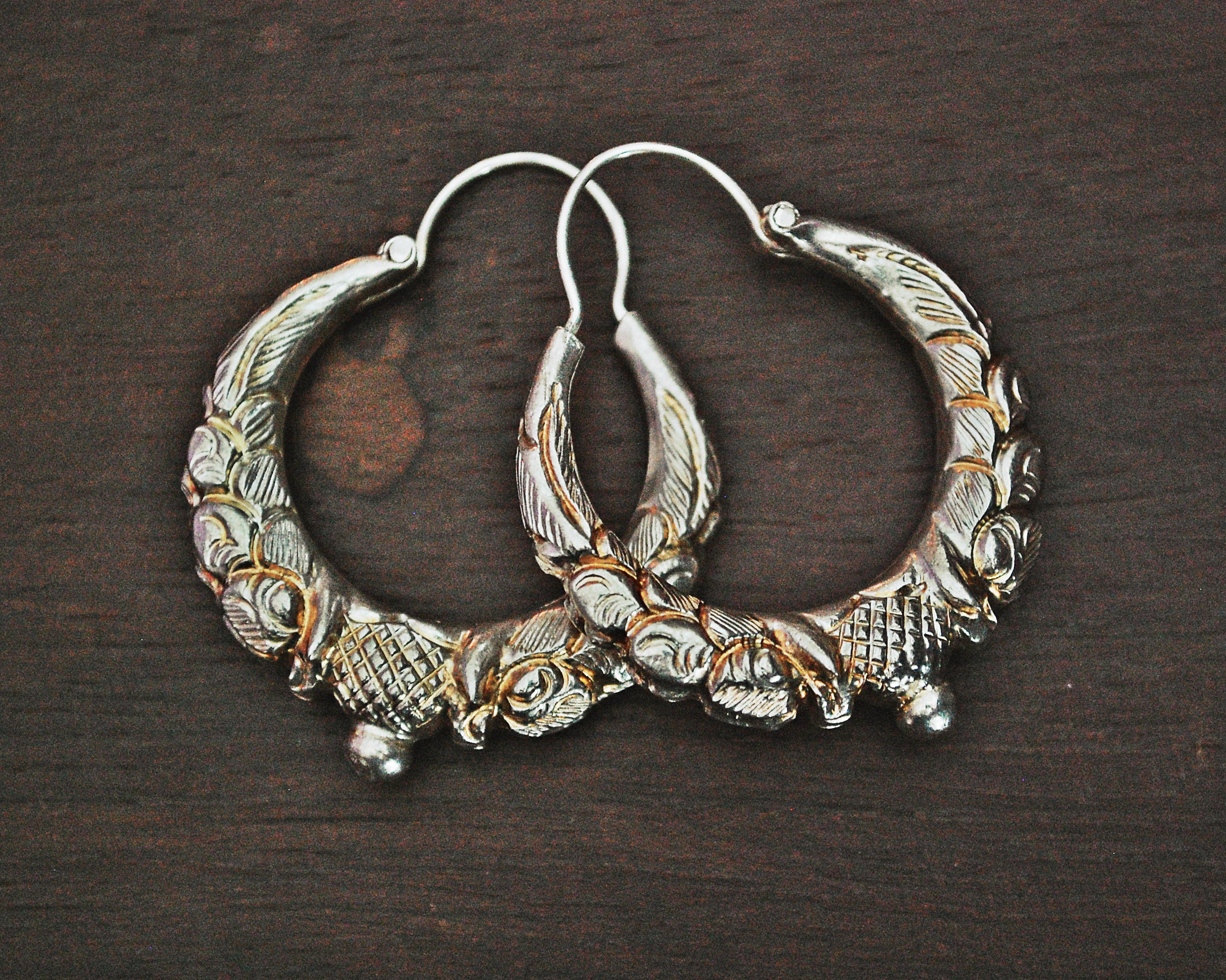 Nepali Silver Gilded Hoop Earrings