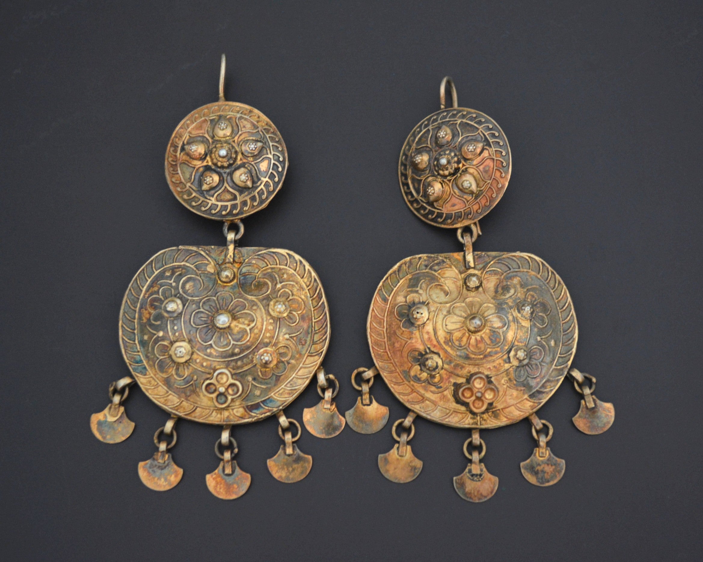 Huge Rajasthani Silver Gilded Dangle Earrings