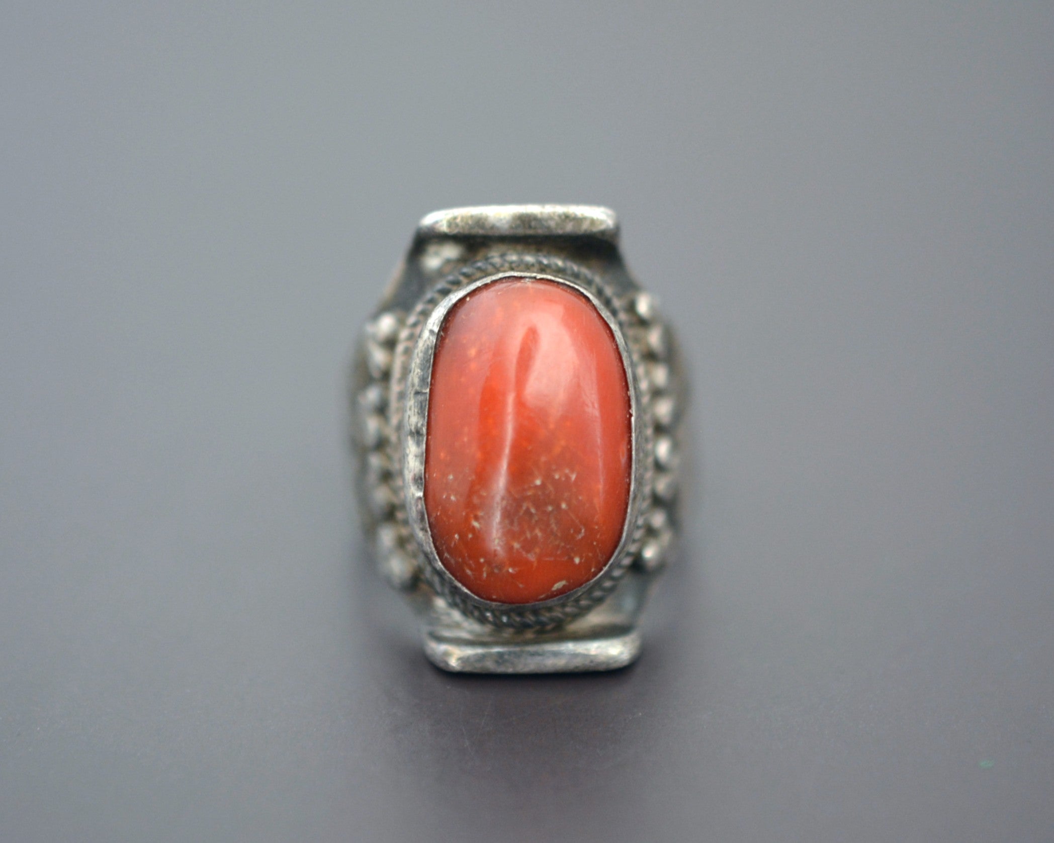 Nepali Tibetan Coral Saddle Ring - Size 9.25