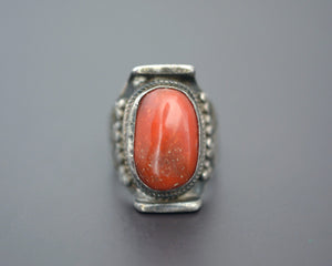Nepali Tibetan Coral Saddle Ring - Size 9.25