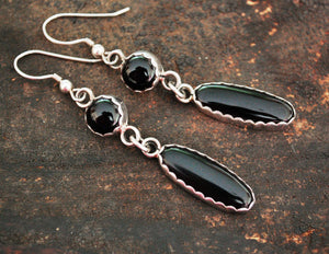 Native American Onyx Earrings - Signed Annabelle Peterson