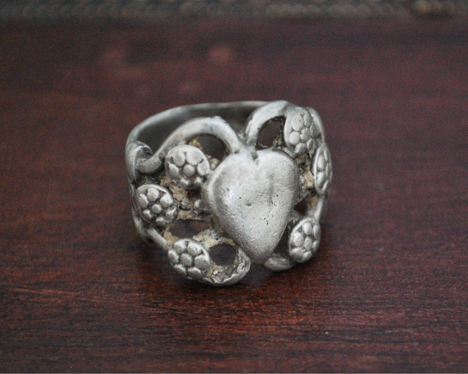 Old Rajasthani Heart Ring - Size 6.5