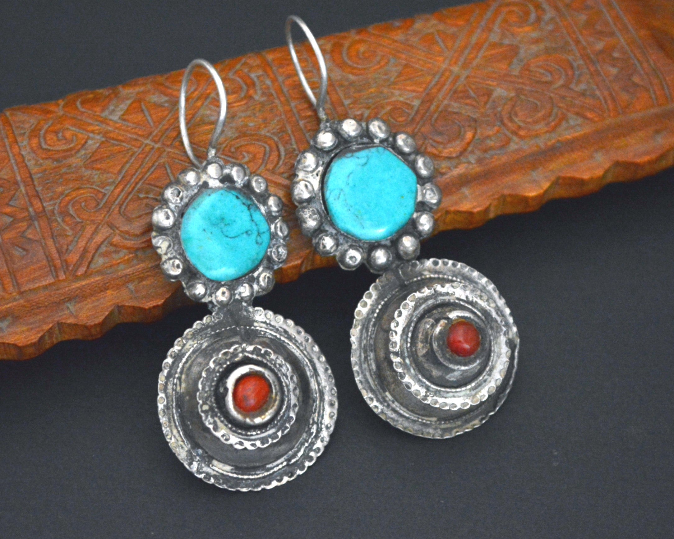 Old Rajasthani Earrings with Coral and  Turquoise