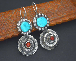 Old Rajasthani Earrings with Coral and  Turquoise
