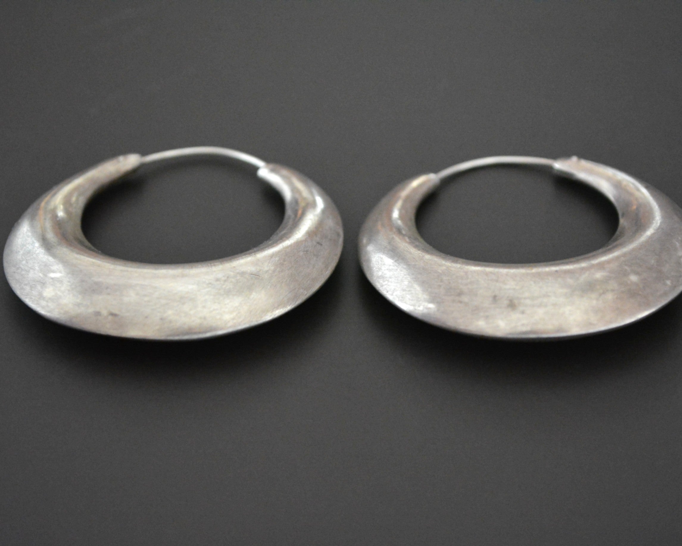 Large Flatened Ethnic Hoop Earrings Brushed - LARGE