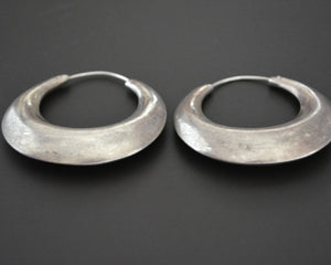 Large Flatened Ethnic Hoop Earrings Brushed - LARGE