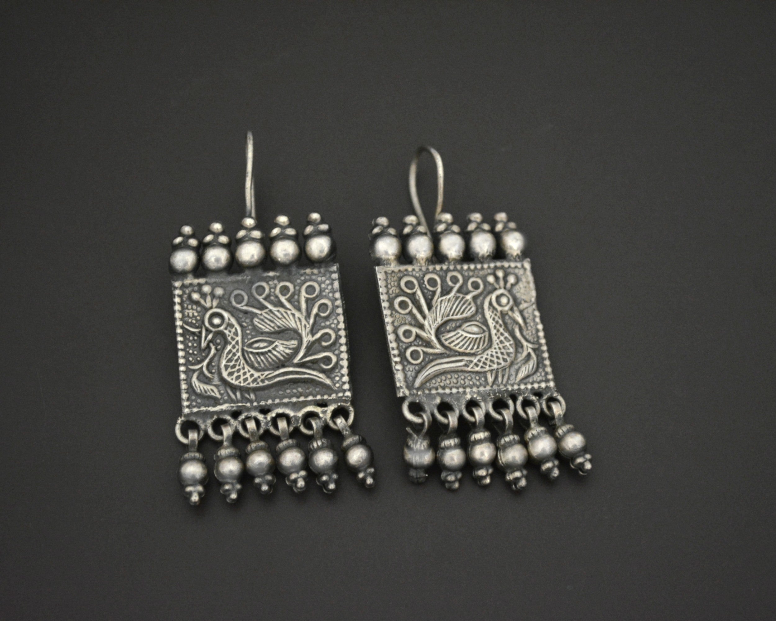 Rajasthani Silver Peacock Earrings with Bells