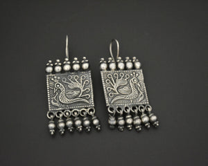 Rajasthani Silver Peacock Earrings with Bells