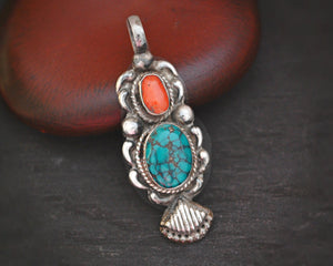 Turquoise and Coral Pendant from India
