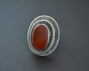 Kazakh Carnelian Silver Ring - Size 9.5