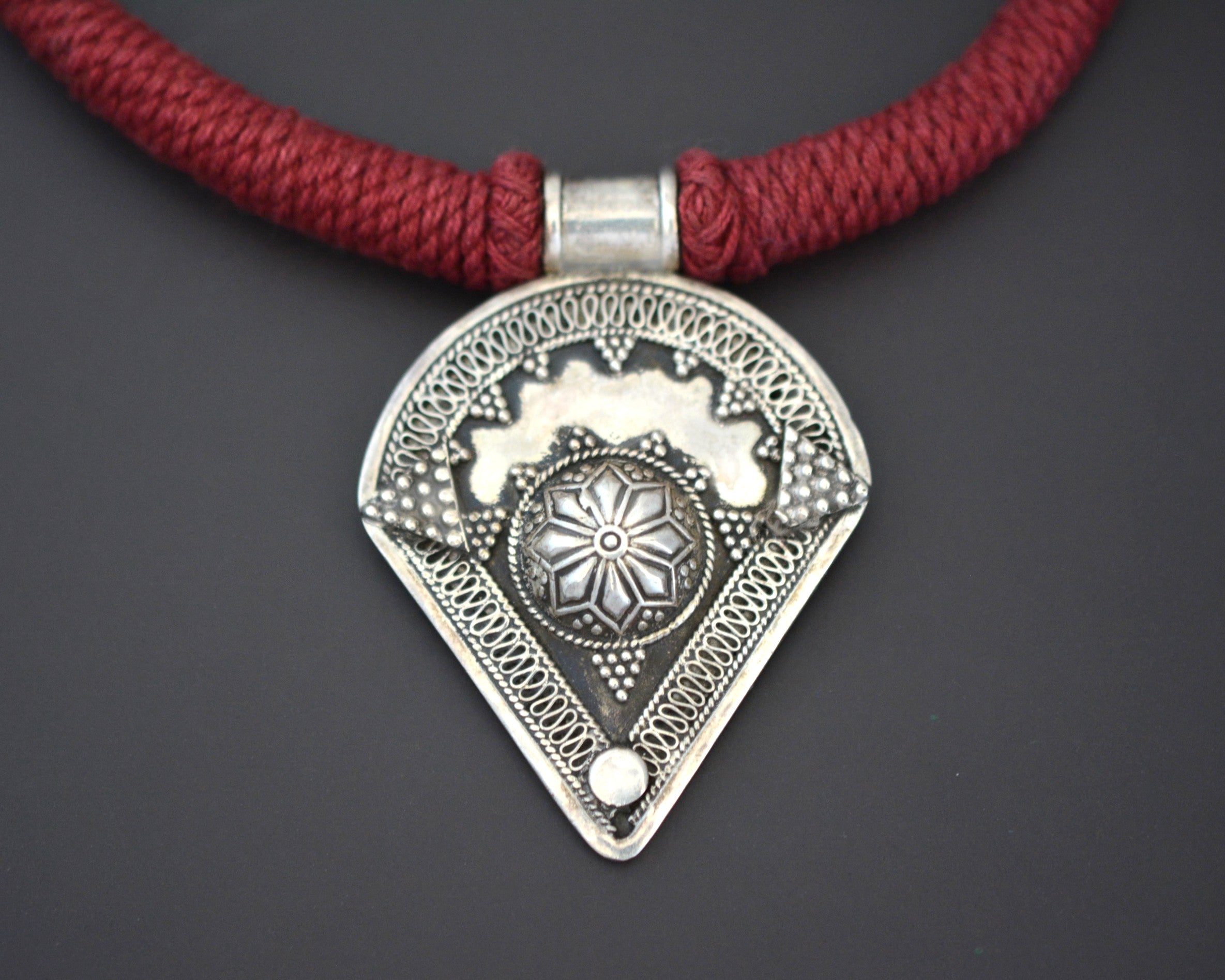 Rajasthani Silver Pendant on Cotton Cord